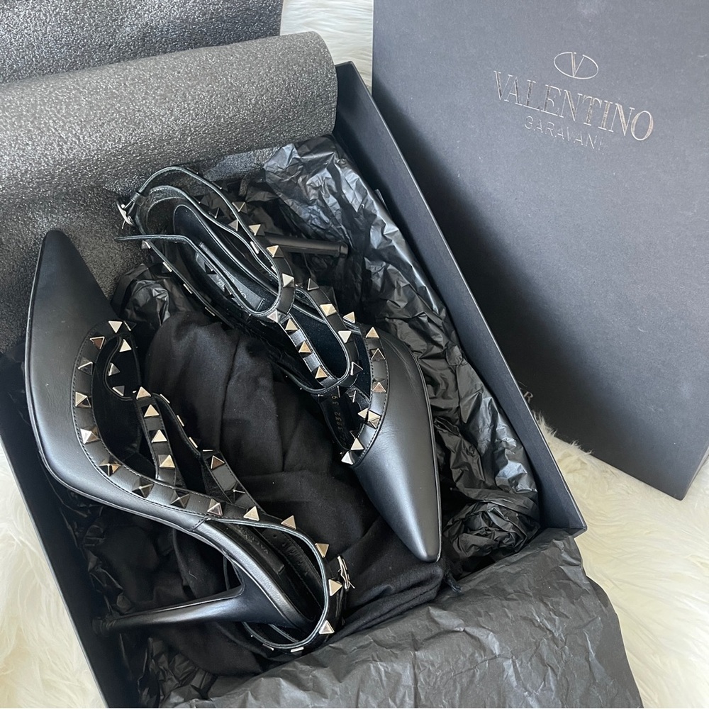 Valentino Garavani Rockstud Noir Slingback Pump - 100mm - Size 39.5/9 - Black